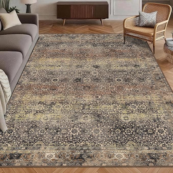 Washable Area Rug 5' x 7' Vintage Traditional Persian Mat by Unknown