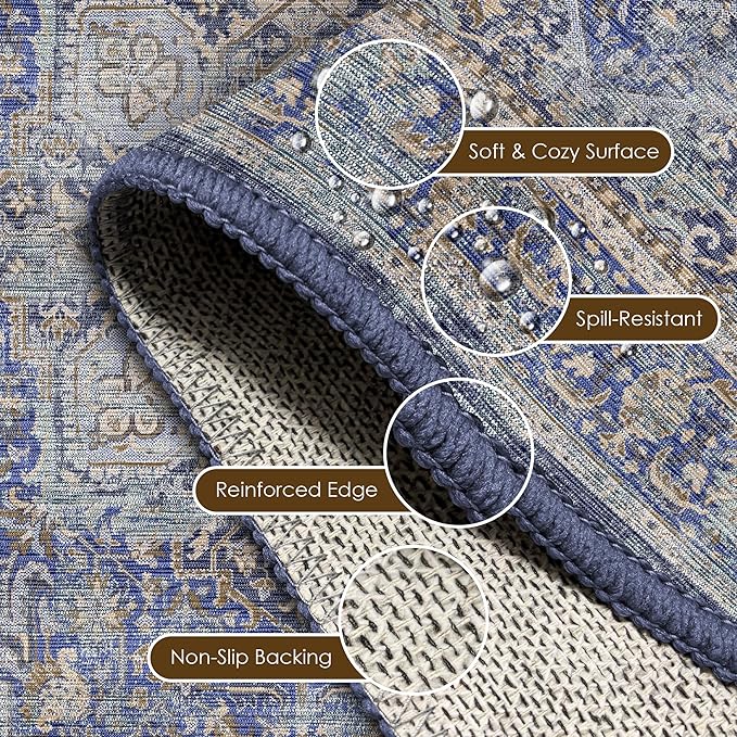 Washable Area Rug 3' x 5 ' Vintage Traditional Persian Mat - Image 6