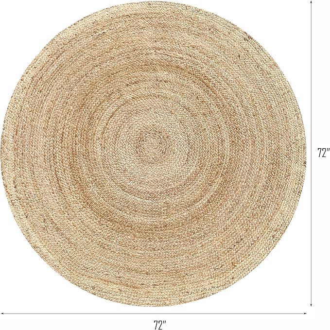 Hausattire Hand Woven Jute Braided Rug, 6’ Round – Natural, Reversible Boho - Image 2