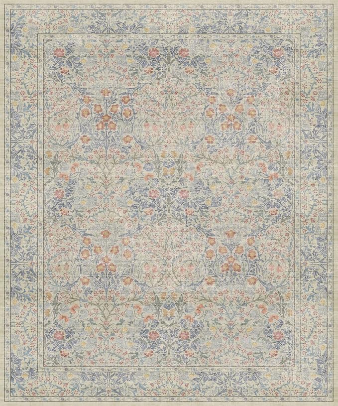 Vintage Washable Beige Blue 10x12 Rug - Image 2