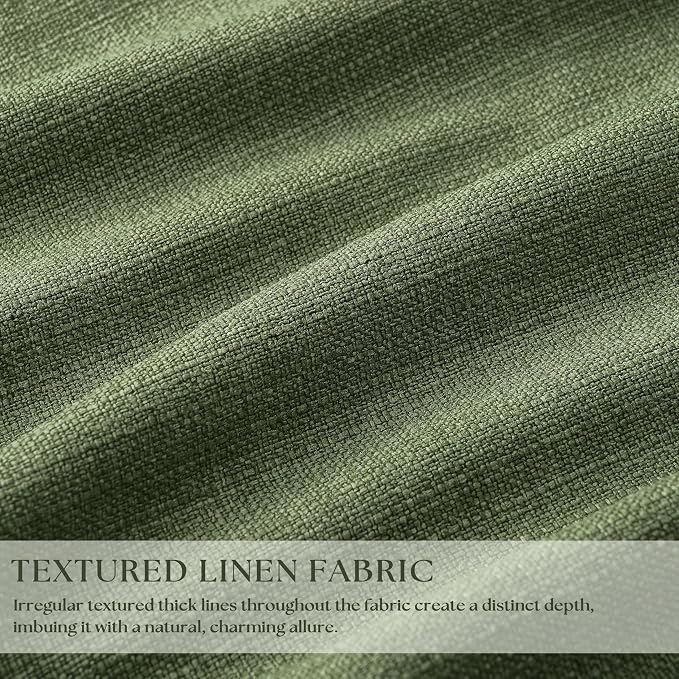 120 Inch Olive Green Linen Pinch Pleated Blackout Curtains Double Layer | 100% - Image 3