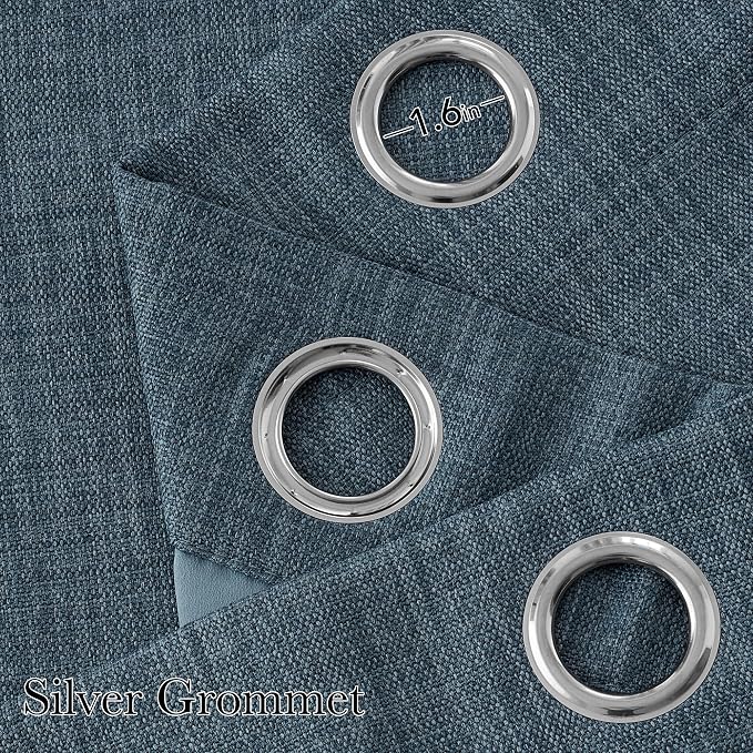 NICETOWN Short Faux Linen Mist Blue Blackout Curtains 63 inches Long - Image 2