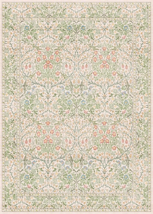 Vintage Washable Beige Green 10x14 Rug - Image 2