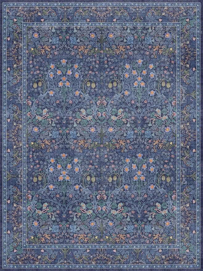Washable Dark Blue Rug for Living Room - Image 2