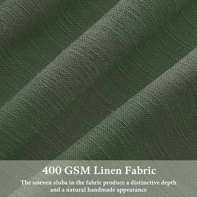 Olive Green Linen Pleated Curtains Semi Sheer Boho Curtain 50Wx80L 2 Panels | - Image 3